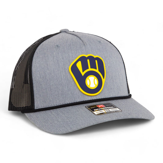 Milwaukee Brewers 3D Snapback Trucker Rope Hat- Heather Grey/ Black