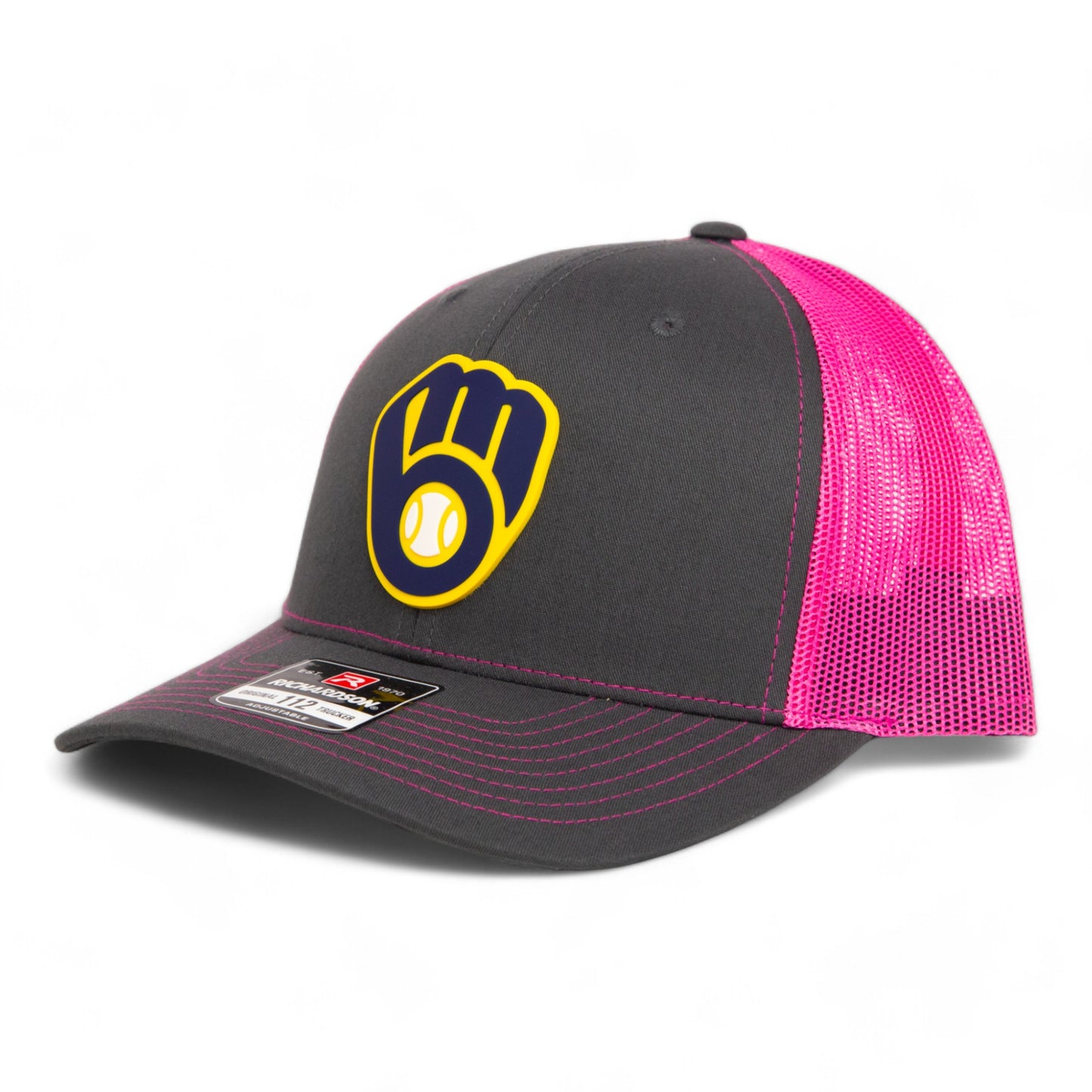 Milwaukee Brewers 3D Snapback Trucker Hat- Charcoal/ Hot Pink