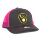 Milwaukee Brewers 3D Snapback Trucker Hat- Charcoal/ Hot Pink