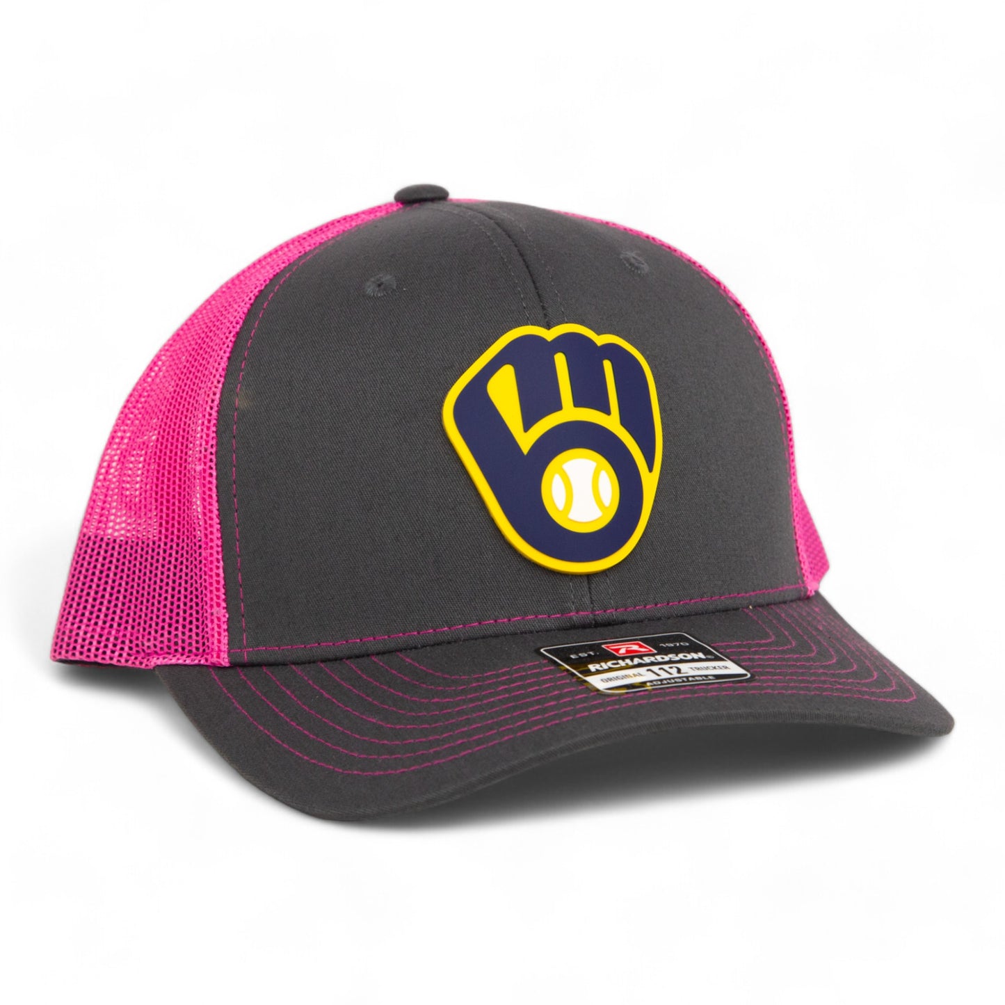 Milwaukee Brewers 3D Snapback Trucker Hat- Charcoal/ Hot Pink