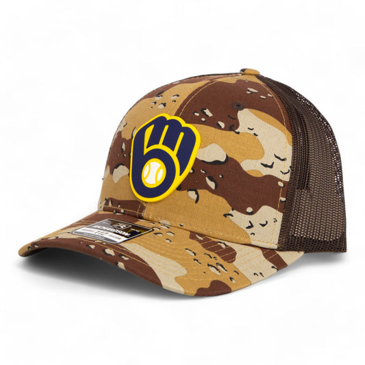 Milwaukee Brewers 3D Snapback Trucker Hat- Desert Camo/ Brown