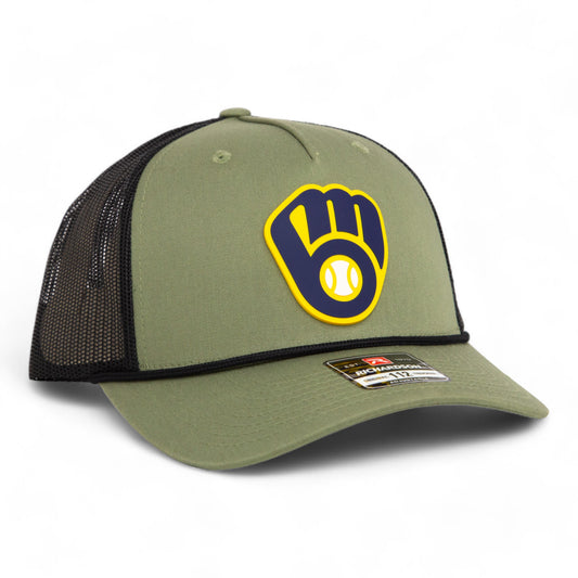 Milwaukee Brewers 3D Snapback Trucker Rope Hat- Loden/ Black