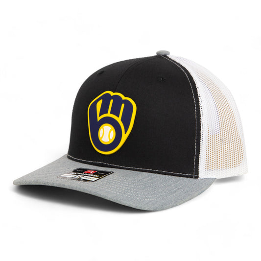 Milwaukee Brewers 3D Snapback Trucker Hat- Black/ White/ Heather Grey