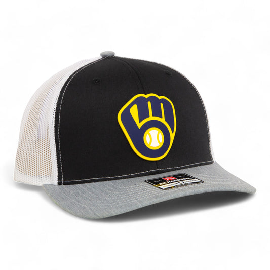 Milwaukee Brewers 3D Snapback Trucker Hat- Black/ White/ Heather Grey