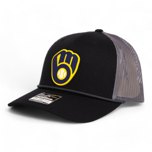 Milwaukee Brewers 3D Snapback Trucker Rope Hat- Black/ Charcoal