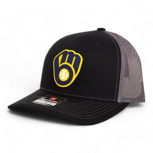 Milwaukee Brewers 3D Snapback Trucker Hat- Black/ Charcoal