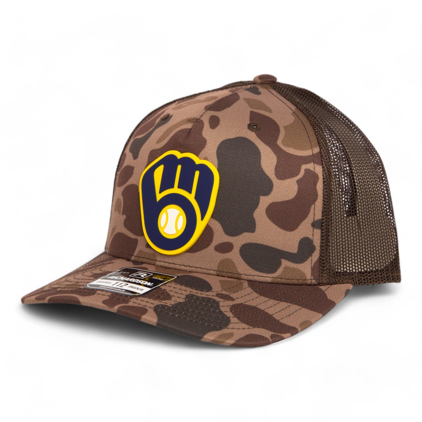 Milwaukee Brewers 3D Snapback Trucker Hat- Bark Duck Camo/ Brown