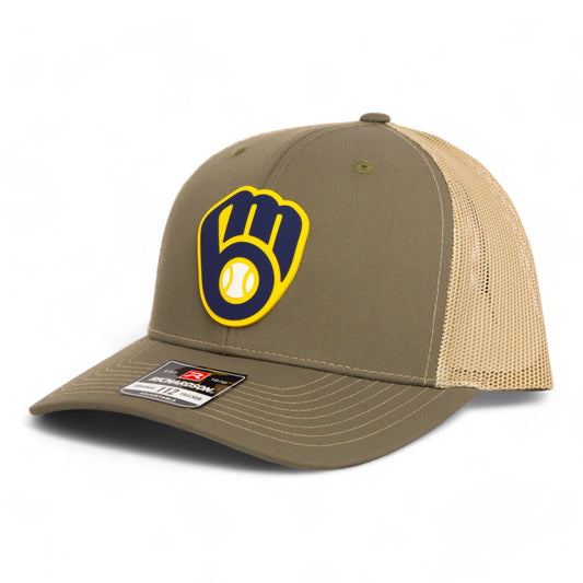 Milwaukee Brewers 3D Snapback Trucker Hat- Loden/ Tan