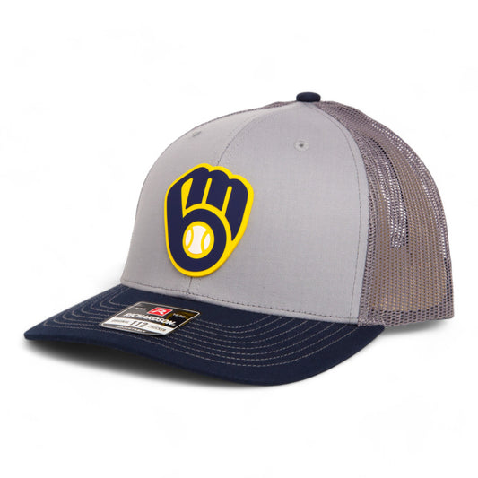 Milwaukee Brewers 3D Snapback Trucker Hat- Grey/ Charcoal/ Navy