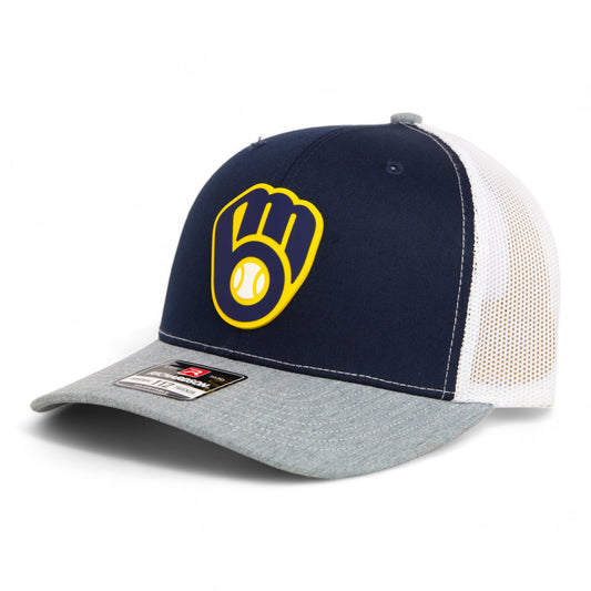 Milwaukee Brewers 3D Snapback Trucker Hat- Navy/ White/ Heather Grey