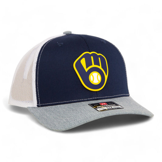 Milwaukee Brewers 3D Snapback Trucker Hat- Navy/ White/ Heather Grey