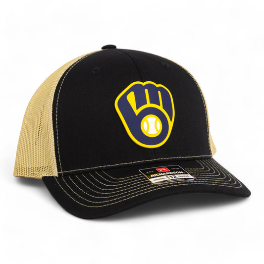 Milwaukee Brewers 3D Snapback Trucker Hat- Black/ Vegas Gold