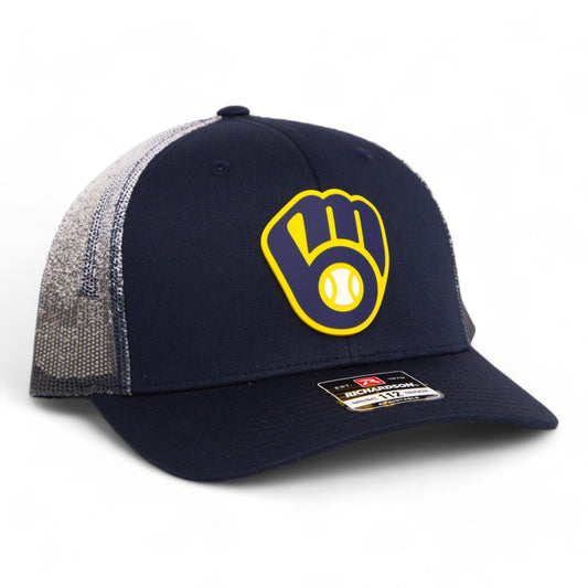 Milwaukee Brewers 3D Snapback Trucker Hat- Navy Fade