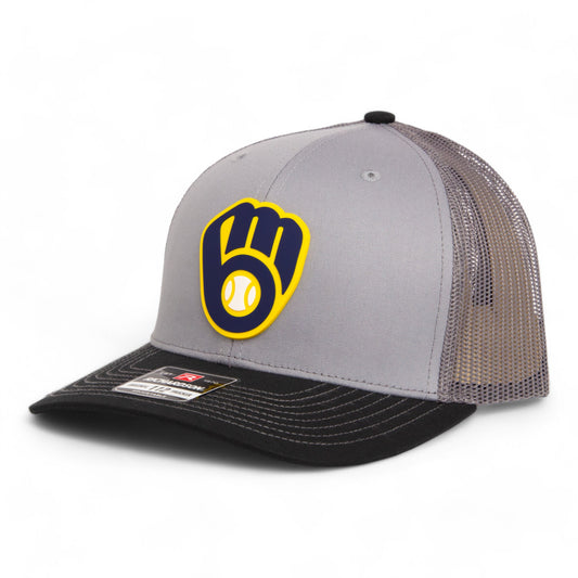 Milwaukee Brewers 3D Snapback Trucker Hat- Grey/ Charcoal/ Black