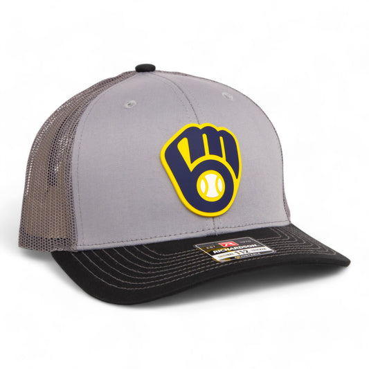 Milwaukee Brewers 3D Snapback Trucker Hat- Grey/ Charcoal/ Black