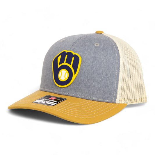 Milwaukee Brewers 3D Snapback Trucker Hat- Heather Grey/ Birch/ Amber Gold