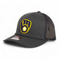 Milwaukee Brewers 3D Snapback Trucker Rope Hat- Charcoal