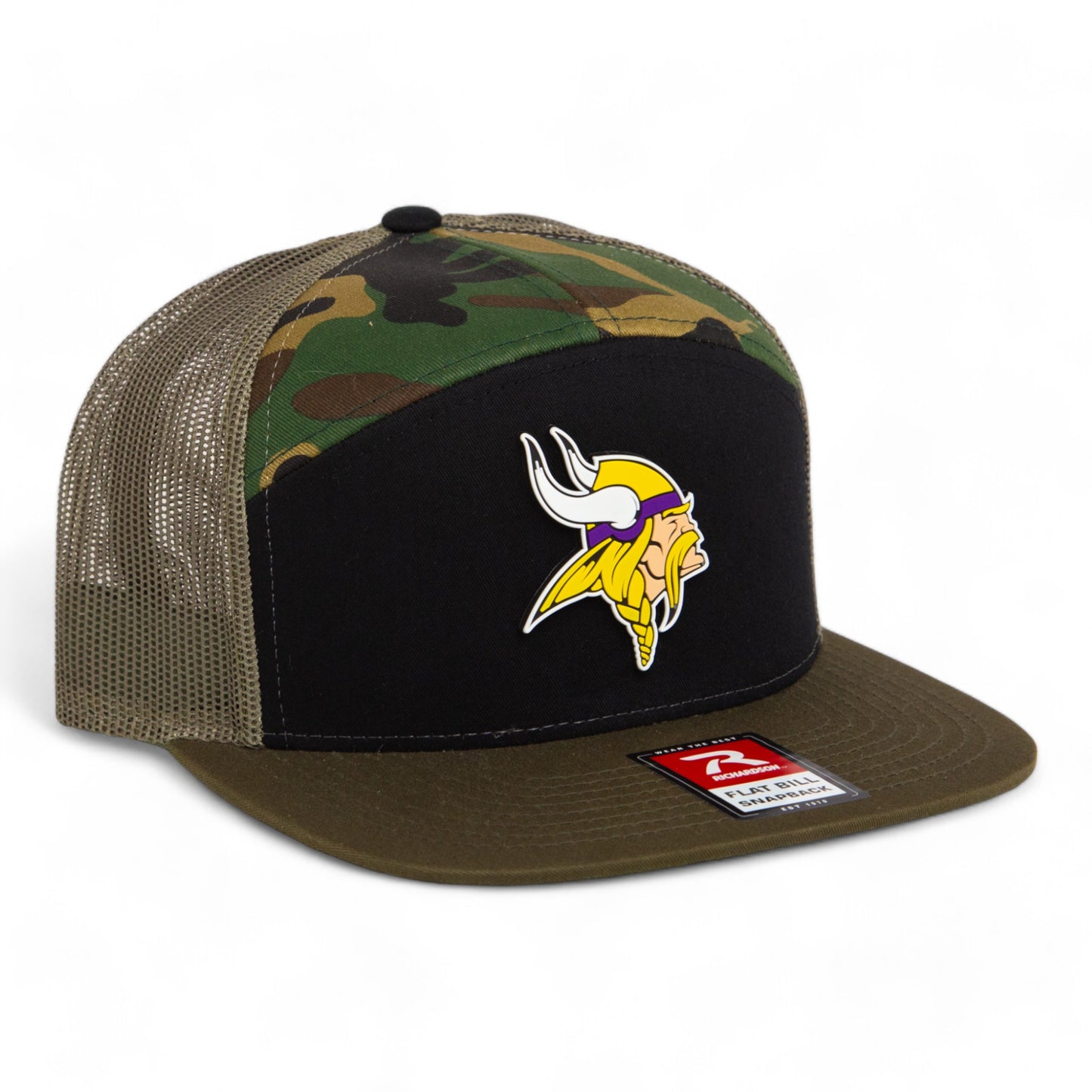 Minnesota Vikings 3D Snapback Seven-Panel Flat Bill Trucker Hat- Black/ Camo/ Loden