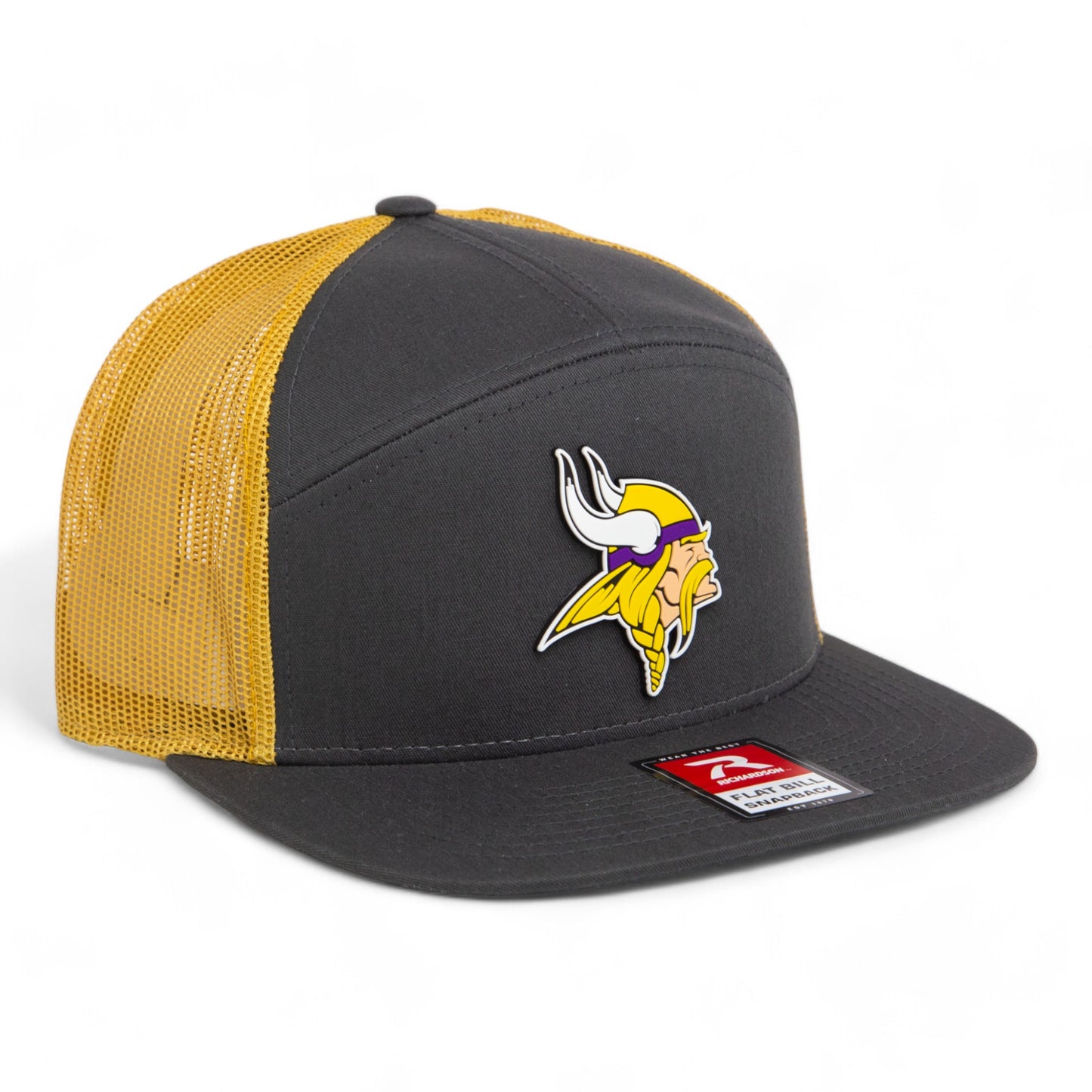 Minnesota Vikings 3D Snapback Seven-Panel Flat Bill Trucker Hat- Charcoal/ Old Gold