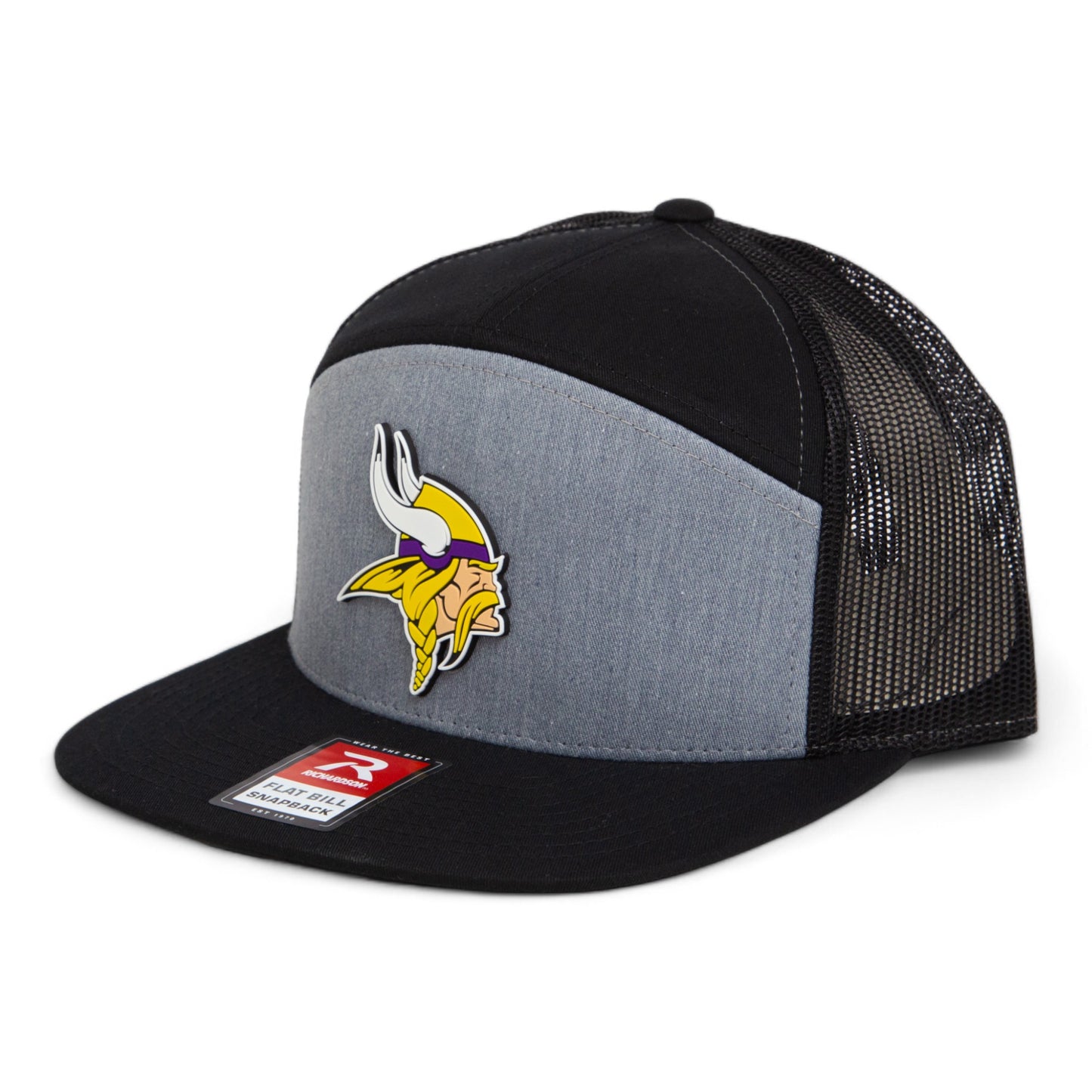 Minnesota Vikings 3D Snapback Seven-Panel Flat Bill Trucker Hat- Heather Grey/ Black