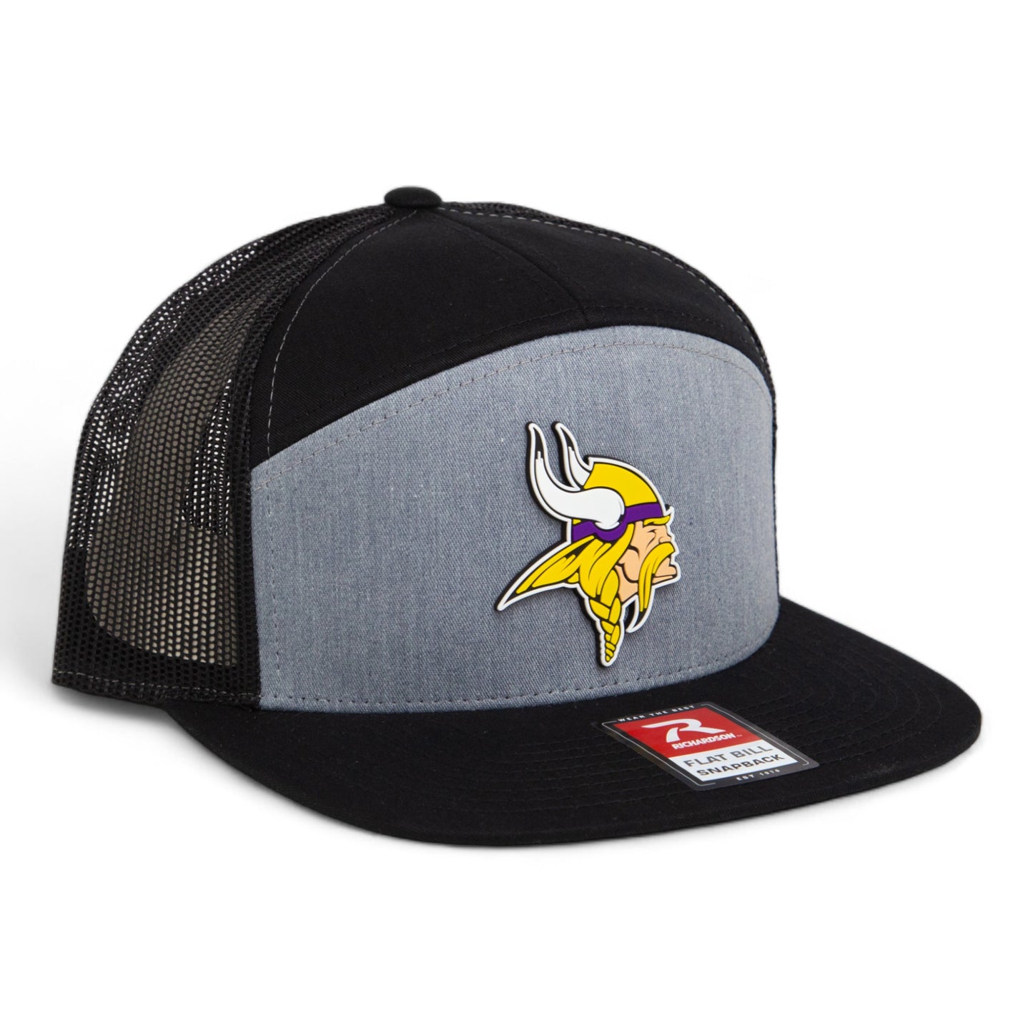 Minnesota Vikings 3D Snapback Seven-Panel Flat Bill Trucker Hat- Heather Grey/ Black