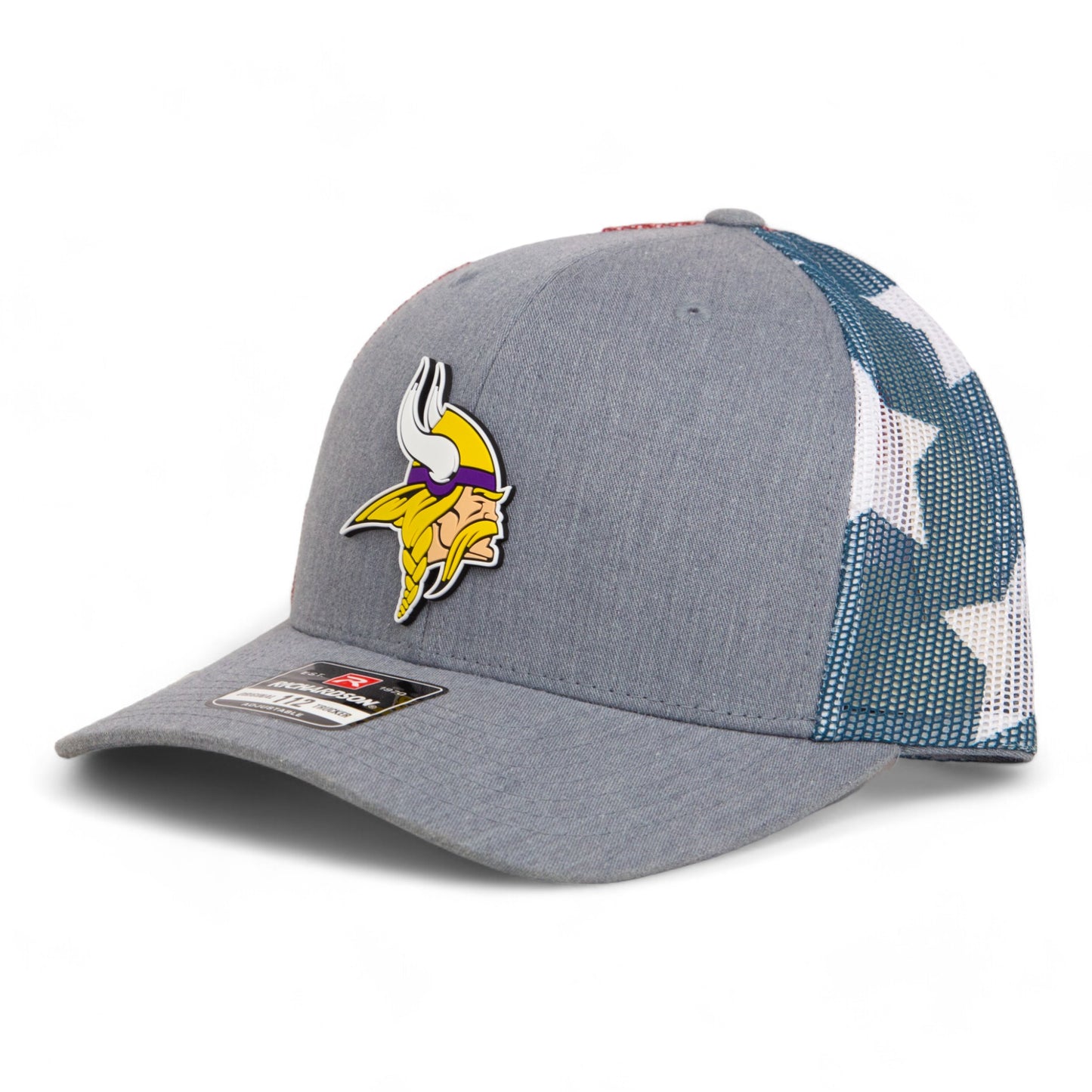 Minnesota Vikings 3D Snapback Trucker Hat- Heather Grey/ Stars & Stripes