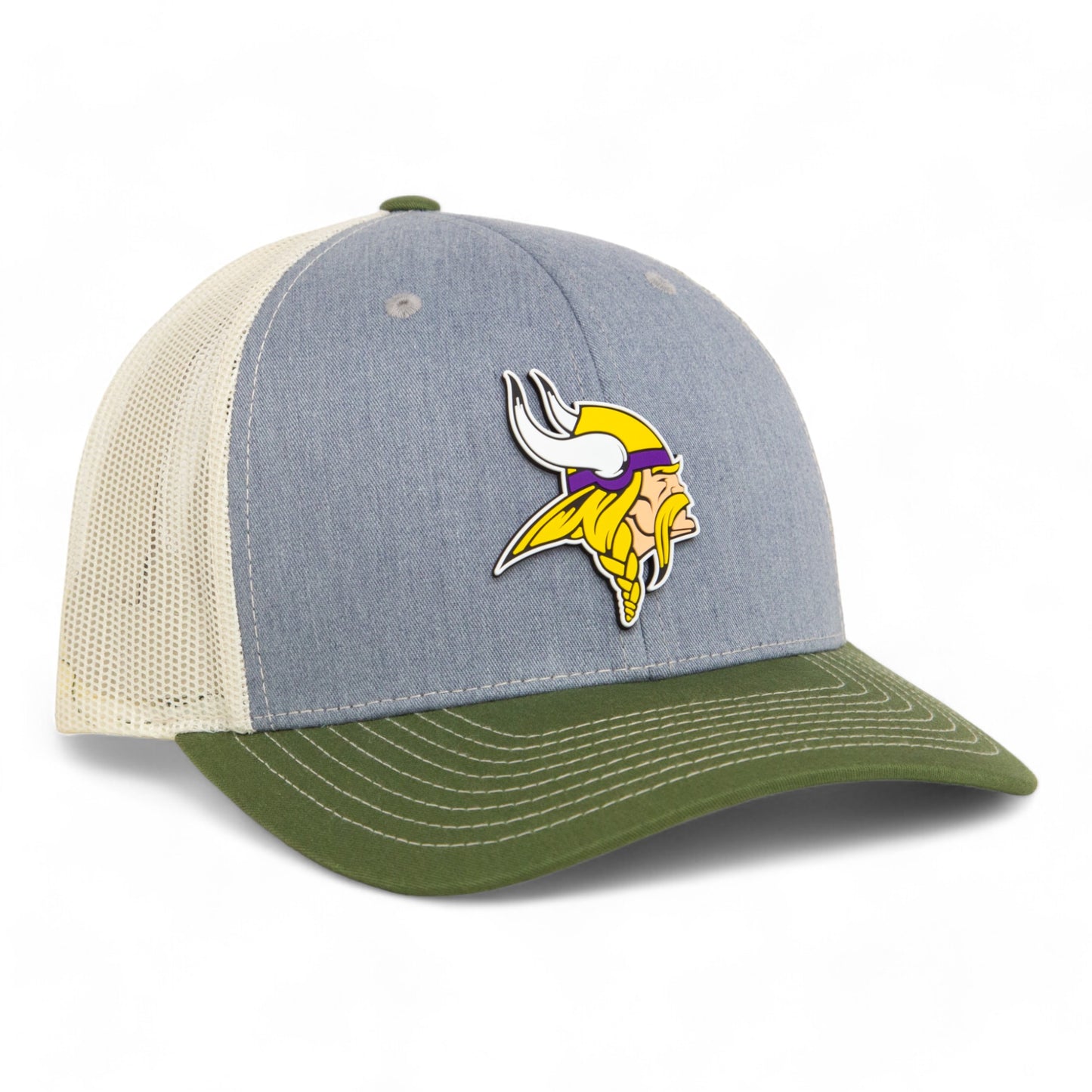 Minnesota Vikings 3D Snapback Trucker Hat- Heather Grey/ Birch/ Olive