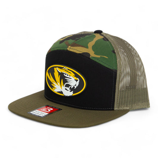 Missouri Tigers 3D Snapback Seven-Panel Flat Bill Trucker Hat- Black/ Camo/ Loden