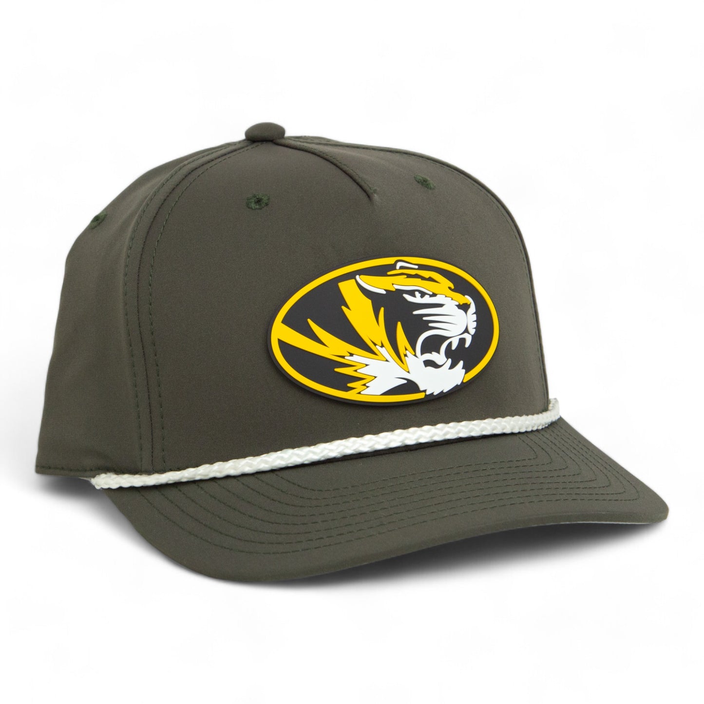 Missouri Tigers 3D Five Panel Classic Rope Hat- Dark Olive Green/ White