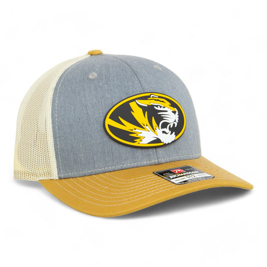 Missouri Tigers 3D Snapback Trucker Hat- Heather Grey/ Birch/ Amber Gold