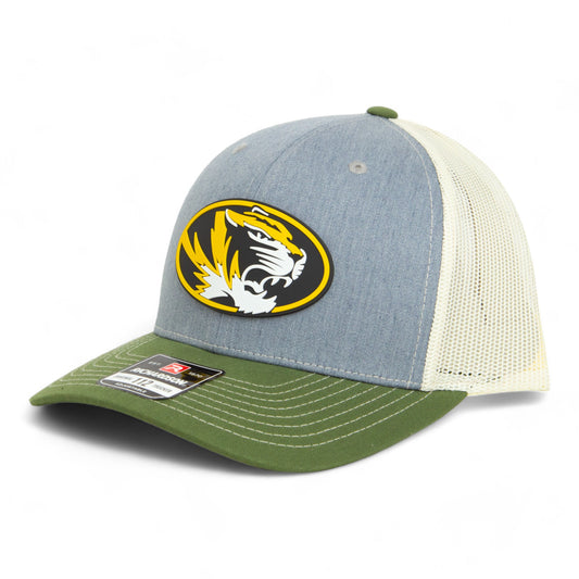 Missouri Tigers 3D Snapback Trucker Hat- Heather Grey/ Birch/ Olive