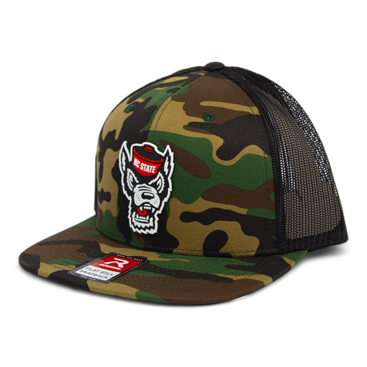 NC State Wolfpack 2024 Men's College World Series 3D Wool Blend Flat Bill Hat- Army Camo/ Black