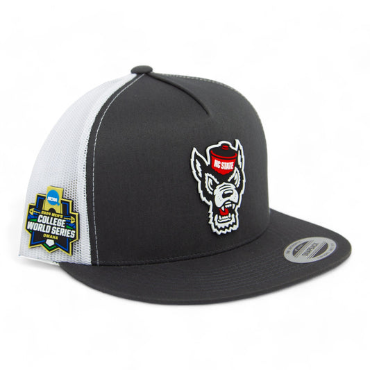 NC State Wolfpack 2024 Men's College World Series 3D YP Snapback Flat Bill Trucker Hat- Charcoal/ White