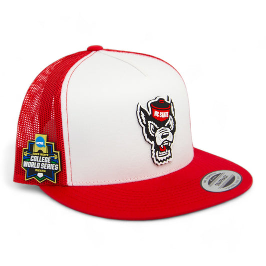 NC State Wolfpack 2024 Men's College World Series 3D YP Snapback Flat Bill Trucker Hat- White/ Red