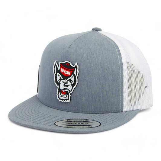 NC State Wolfpack 2024 Men's College World Series 3D YP Snapback Flat Bill Trucker Hat- Heather Grey/ White