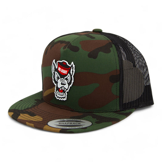 NC State Wolfpack 2024 Men's College World Series 3D YP Snapback Flat Bill Trucker Hat- Army Camo/ Black