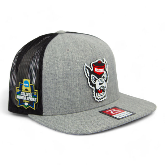 NC State Wolfpack 2024 Men's College World Series 3D Wool Blend Flat Bill Hat- Heather Grey/ Black