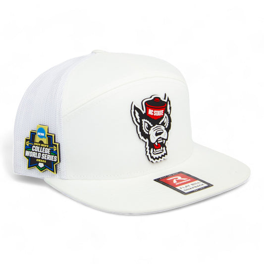 NC State Wolfpack 2024 Men's College World Series 3D Snapback Seven-Panel Flat Bill Trucker Hat- White