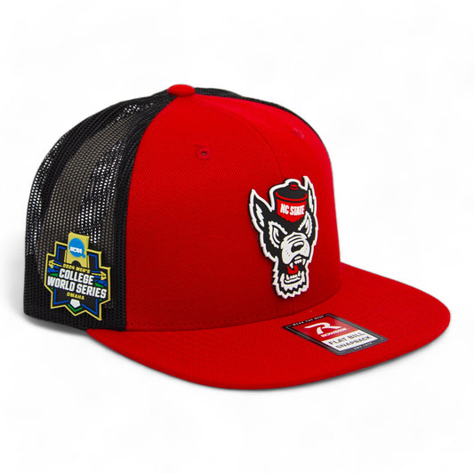 NC State Wolfpack 2024 Men's College World Series 3D Wool Blend Flat Bill Hat- Red/ Black