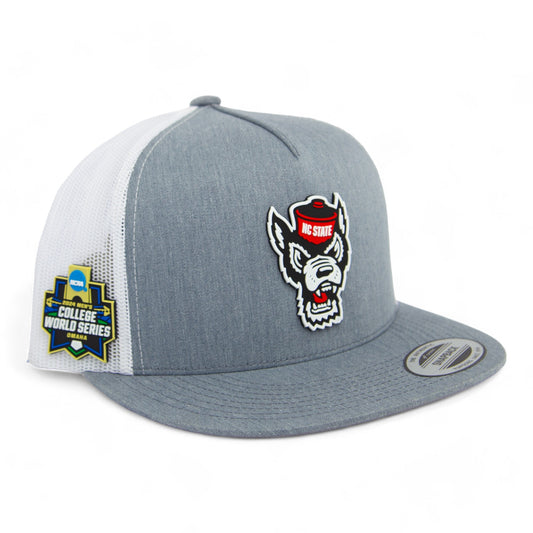 NC State Wolfpack 2024 Men's College World Series 3D YP Snapback Flat Bill Trucker Hat- Heather Grey/ White