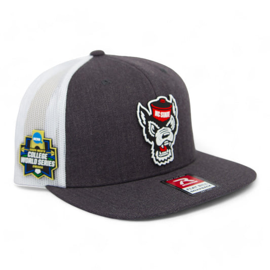 NC State Wolfpack 2024 Men's College World Series 3D Wool Blend Flat Bill Hat- Heather Charcoal/ White