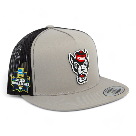 NC State Wolfpack 2024 Men's College World Series 3D YP Snapback Flat Bill Trucker Hat- Silver/ Black