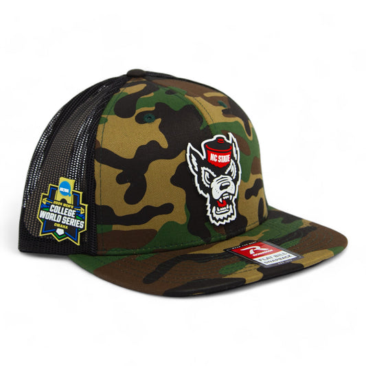 NC State Wolfpack 2024 Men's College World Series 3D Wool Blend Flat Bill Hat- Army Camo/ Black