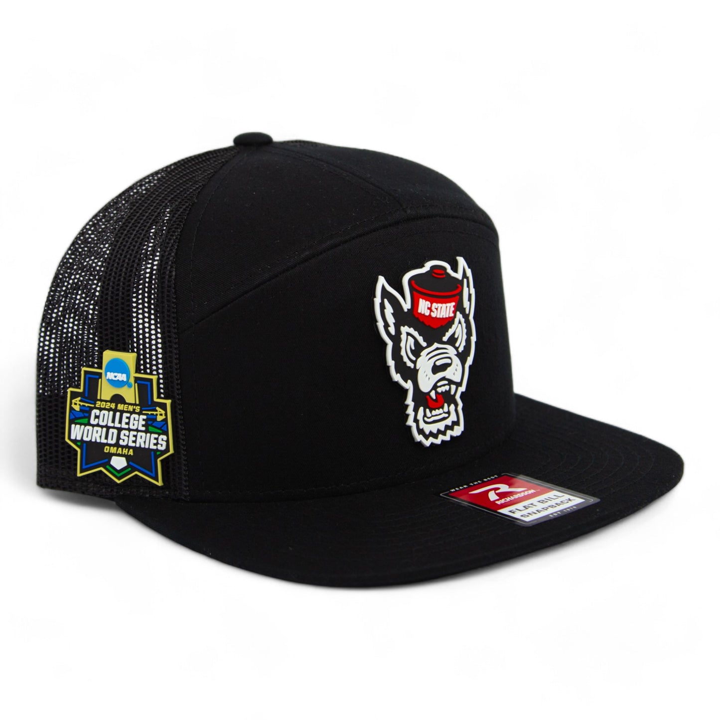 NC State Wolfpack 2024 Men's College World Series 3D Snapback Seven-Panel Flat Bill Trucker Hat- Black