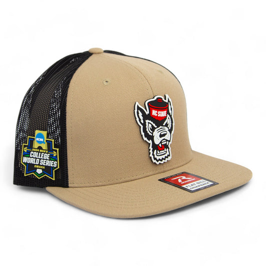 NC State Wolfpack 2024 Men's College World Series 3D Wool Blend Flat Bill Hat- Tan/ Black