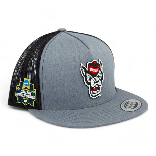 NC State Wolfpack 2024 Men's College World Series 3D YP Snapback Flat Bill Trucker Hat- Heather Grey/ Black