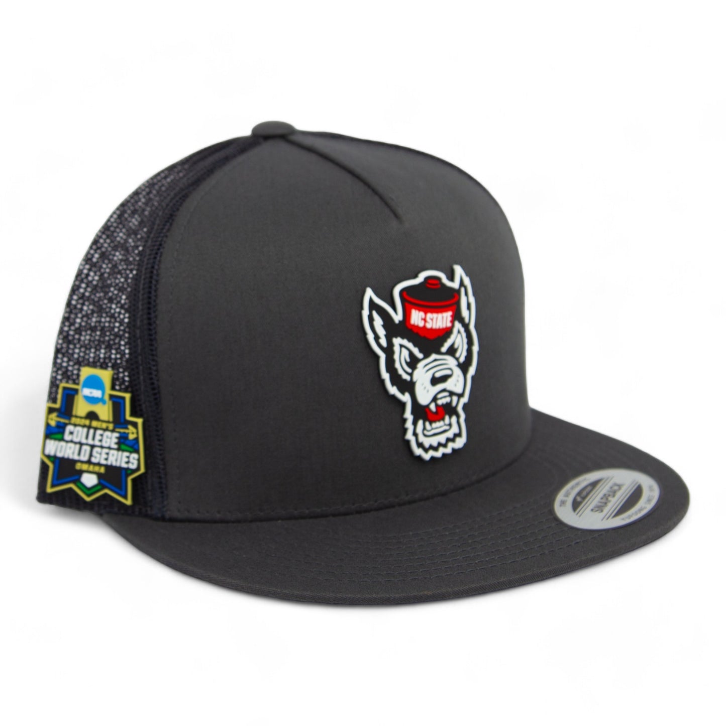 NC State Wolfpack 2024 Men's College World Series 3D YP Snapback Flat Bill Trucker Hat- Charcoal/ Black