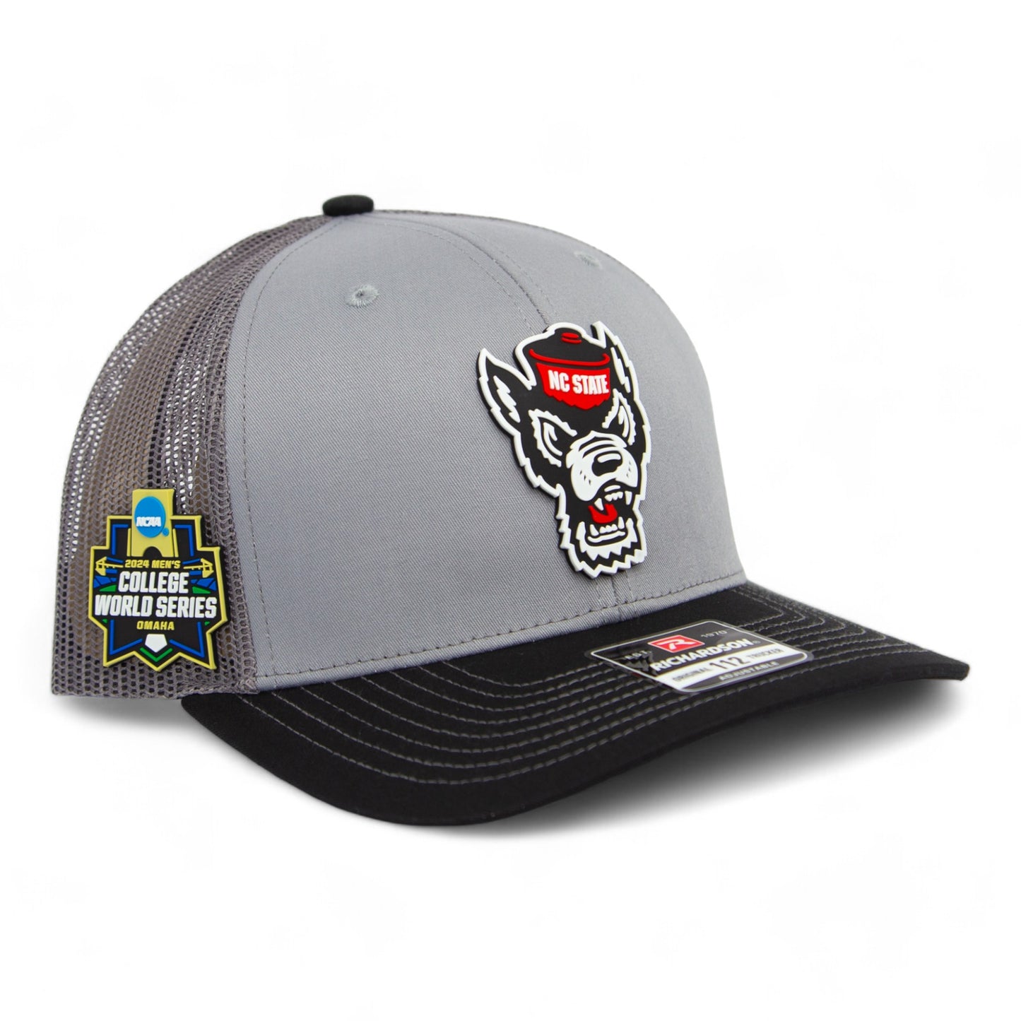 NC State Wolfpack 2024 Men's College World Series 3D Snapback Trucker Hat- Grey/ Charcoal/ Black