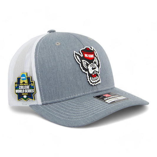 NC State Wolfpack 2024 Men's College World Series 3D Snapback Trucker Hat- Heather Grey/ White