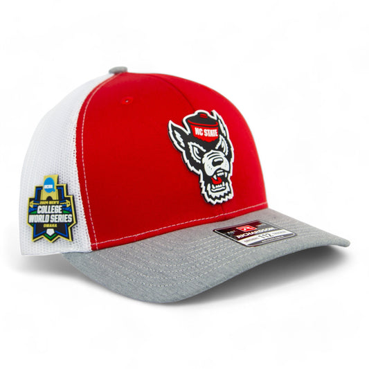 NC State Wolfpack 2024 Men's College World Series 3D Snapback Trucker Hat- Red/ White/ Grey